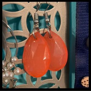 2 piece earrings & necklace Vibrant Orange Teardrop Earrings with Glossy Finish